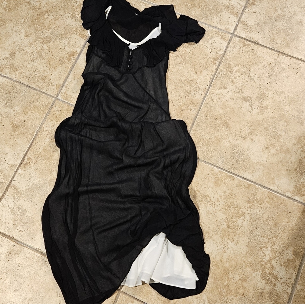 Bias Cut Gown with Neck Ruffle